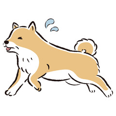困った表情で逃げるシニア犬のイラスト