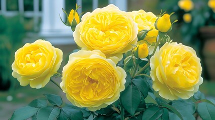 Beautiful Yellow Roses Blooming in Garden Close Up