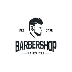 vintage retro modern barbershop logo design, barber shop concept, with cool hair style and silhouette icon of shaving equipment illustration template for product brand, business, and shop