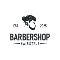 vintage retro modern barbershop logo design, barber shop concept, with cool hair style and silhouette icon of shaving equipment illustration template for product brand, business, and shop