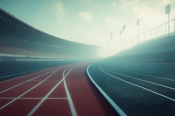 Track race in cinematic stadium haze