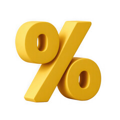 Golden percentage sign isolated on transparent background