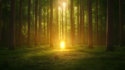 Obraz premium Mysterious Glowing Stone in Sunlit Forest