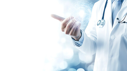 Doctor in White Coat Interacting with Futuristic Interface