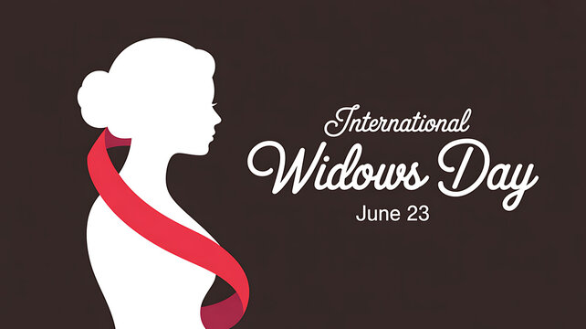 Elegant female silhouette formed by ribbon for International Widows Day on June 23 with serif typography on dark background
- Powered by Adobe
