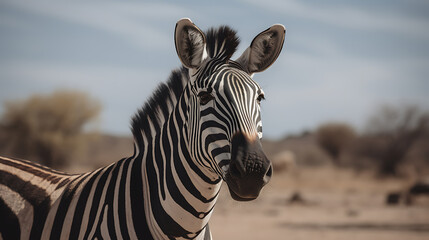 Obraz premium Low-angle shot of a zebra in an open area