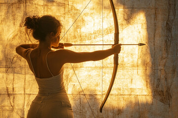 Woman drawing a longbow silhouette