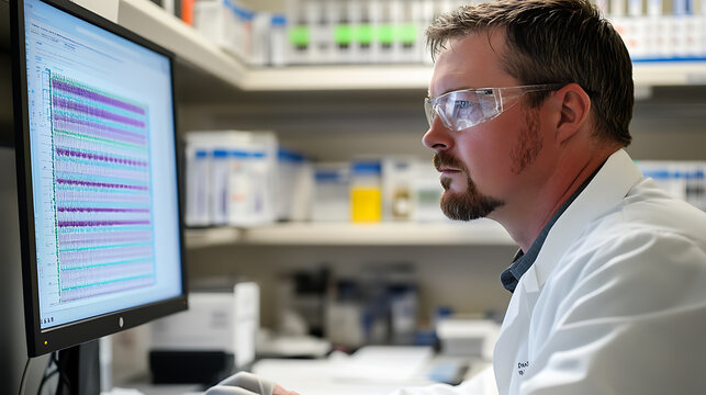 Scientist Analyzing Data on Computer in Laboratory