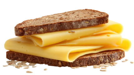  Gouda Cheese Slices on Rye Bread on Transparent Background