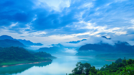 Magnificent rivers and mountains, blue sky wallpaper background