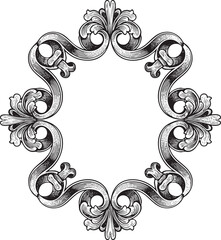 detailed black and white decorative frame showcases intricate swirling .
