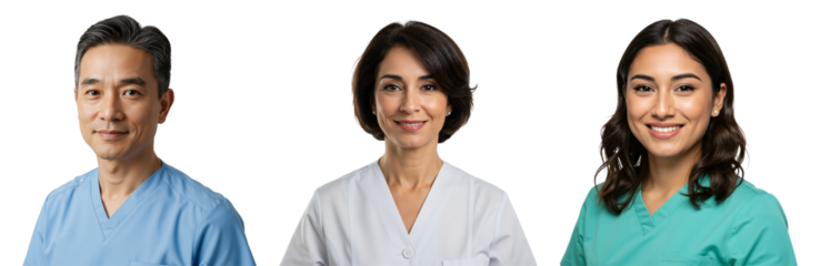 Professional Diverse Medical Team Portrait: Male and Female Health Care Workers in Scrubs