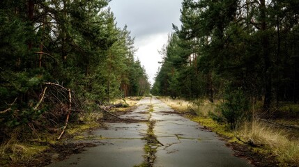 Overgrown Abandoned Road in a Pine Forest