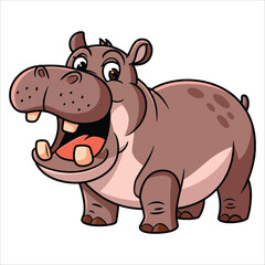 Cartoon hippopotamus vector illustration.Chubby and cheerful hippo graphic suitable for zoo animals and children's books.
