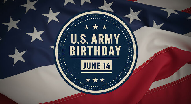 U.S. Army Birthday Emblem with American Flag Background Illustration for June 14 Commemoration