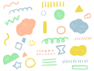 手描きあしらいセット　幾何学模様　パターン　パステルカラー　水彩