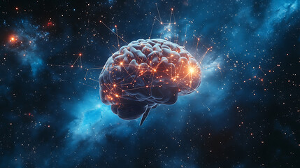 Illuminated Brain Amidst Cosmic Nebula