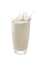 milk splashing out of glass isolated on white
