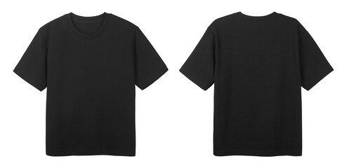 Black T-shirts front and back used as design template isolated on white