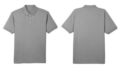 Blank collared shirt mock up template, front and back view, isolated on white background