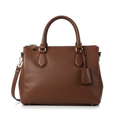 Brown leather handbag isolated on white background for fashion and everyday use.