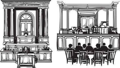 Fototapeta premium judge presides over a courtroom with seated individuals.