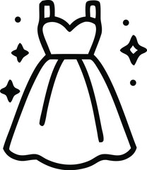 Black and white dress outline suitable for fashion designs, clothing line branding, logo design, and femininethemed projects. Elegant and versatile