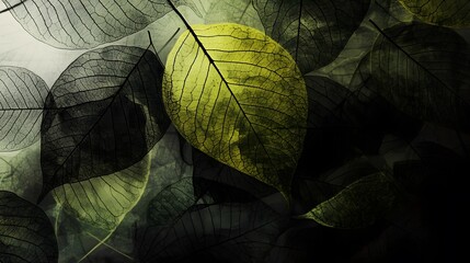 Skeletal Leaves Abstract Nature Background Yellow Green