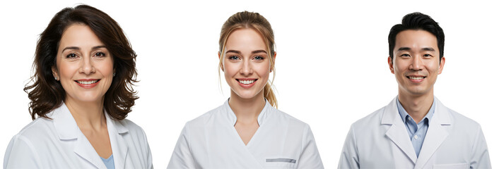 Diverse Group of Medical Professionals in Lab Coats: Female and Male Healthcare Providers