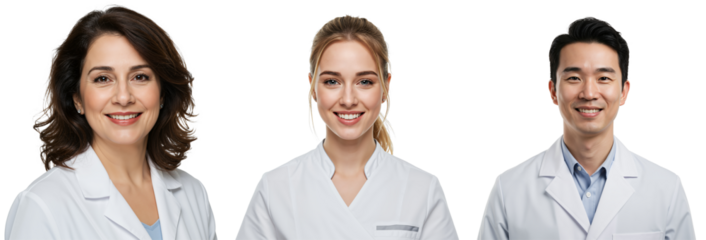 Diverse Group of Medical Professionals in Lab Coats: Female and Male Healthcare Providers