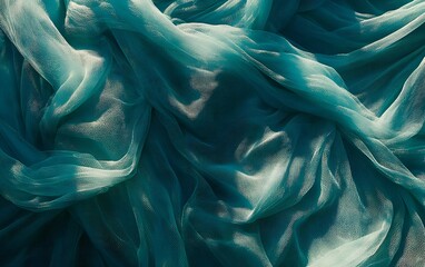 Teal Tulle Fabric Texture Background Draped Soft Mesh Elegant