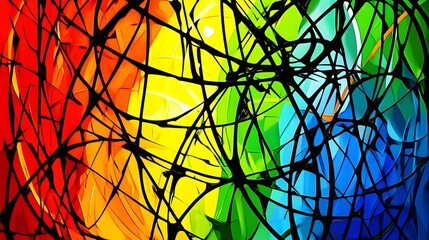 Abstract Rainbow Color Explosion with Black Lines Art