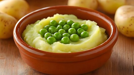 Delicious Mashed Potatoes with Peas in Rustic Bowl