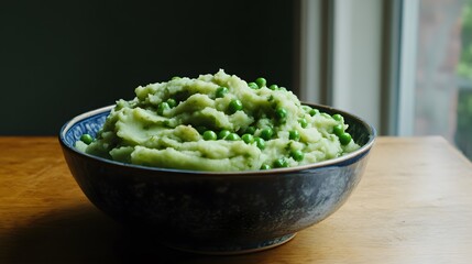 Delicious Creamy Pea and Potato Mash in Bowl