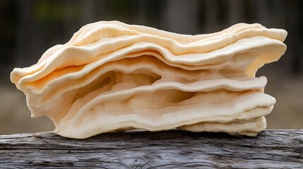 Layered Creamy Mushroom Fungus on Wood