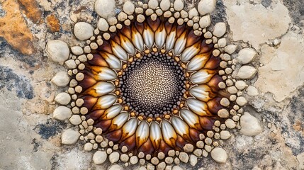 Stone Mandala Art Sunflower Seed Design