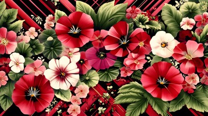 Vibrant Red and White Flowers Summer Floral Pattern