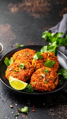Delicious plate of sweet potatoes served with colorful spices and garnishes on a table