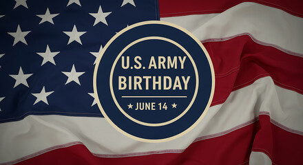 U.S. Army Birthday June 14th Celebration Emblem Graphic on Patriotic American Flag Background