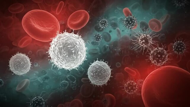 Illustration of blood cells and viruses