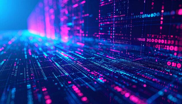 Digital Data Stream: Abstract illustration of data flowing across a futuristic digital landscape, evoking the dynamism of technology and interconnectedness.