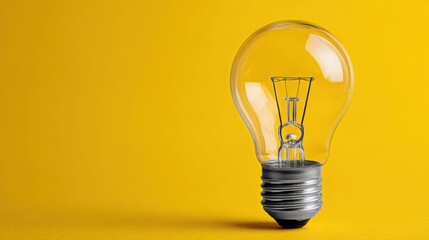Bright light bulb against yellow background illustrating the concept of ideas and insights in a creative context