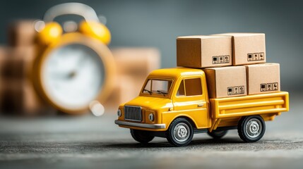 Toy truck loaded with boxes on its back illustrating the concept of delivery and efficient transport in a fun way