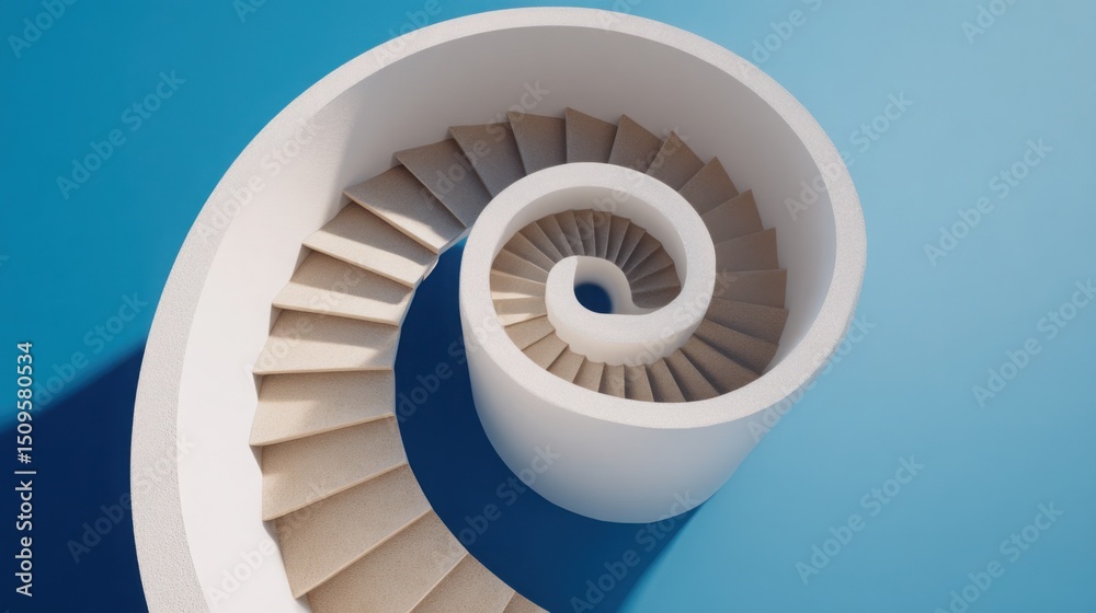 Poster artistic spiral staircase showcasing elegant design and layered structure with a fibonacci influence