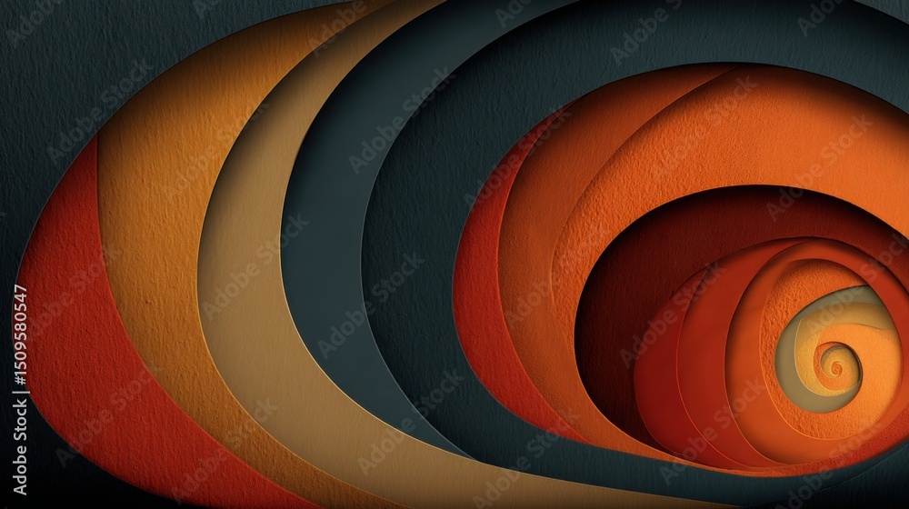 Poster circular object representing a fibonacci sector funnel design with visual flow and abstract conceptu