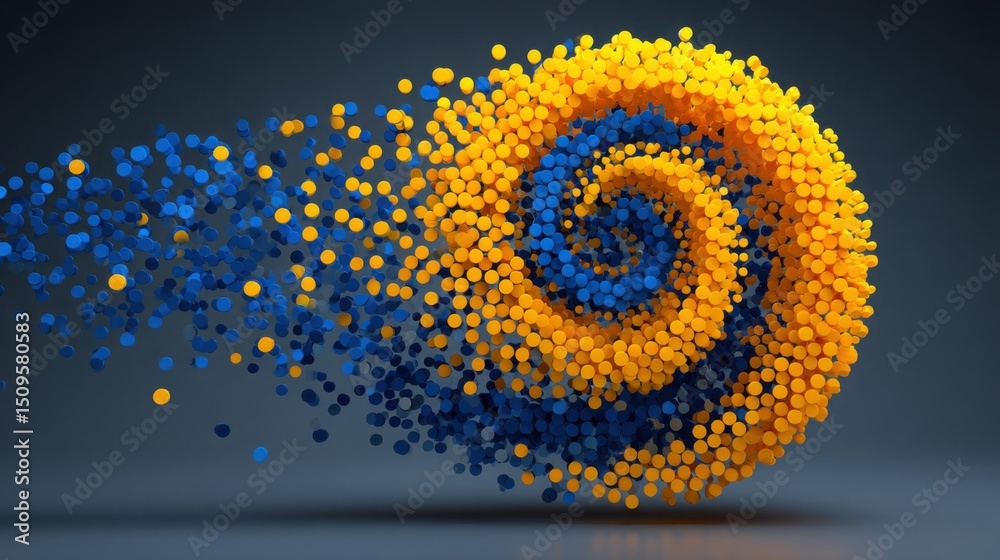 Poster spiral made of circles representing a fibonacci spiral allocation matrix with intricate layering and