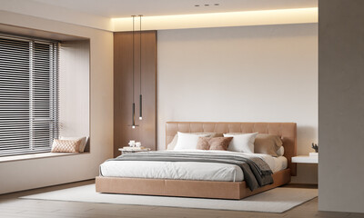 Interior Bedroom Wall Mockup - 3d Illustration, 3d Rendering