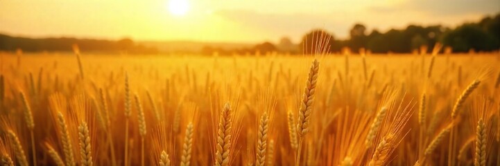 Golden hour sunlight bathes a bountiful field of ripe wheat, ready for harvest The scene evokes a sense of abundance and the culmination of a season's hard work , fertile, harvest