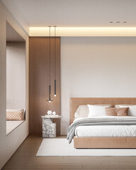 Interior Bedroom Wall Mockup - 3d Illustration, 3d Rendering