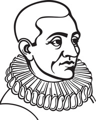 distinguished man wears a large ornate neck ruff.